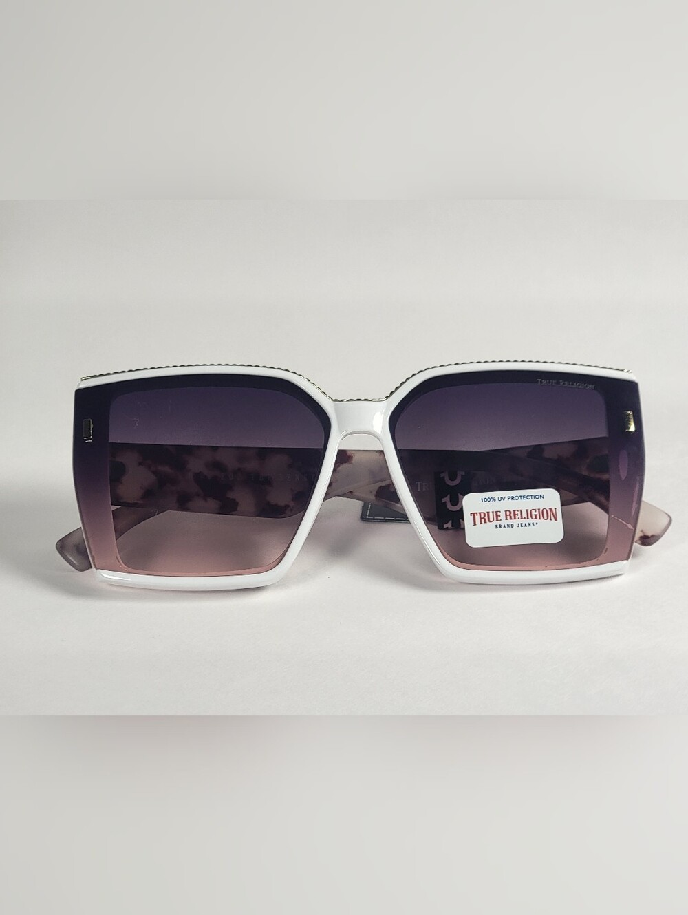 True Religion Oversized Square Sunglasses White Pink Gradient